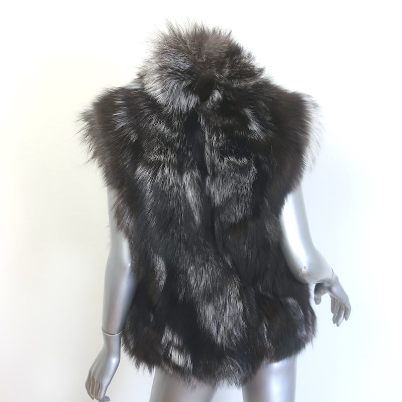 Vince Fox Fur Vest Black/Gray Size Medium