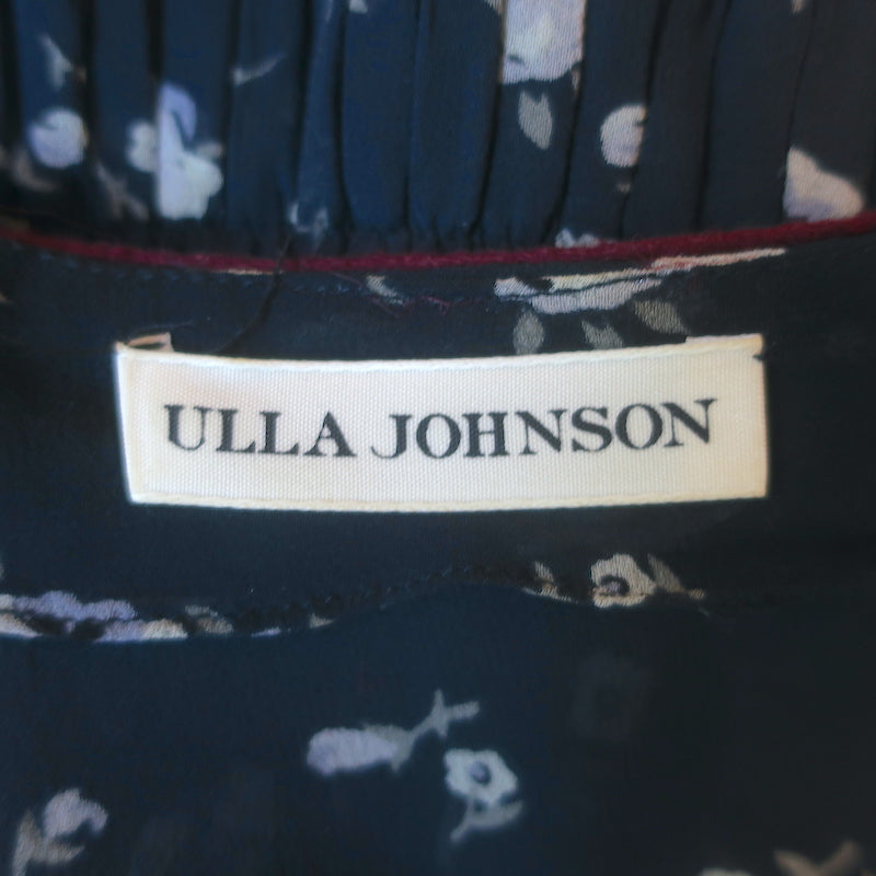 Ulla Johnson Gita Embroidered Blouson Mini Dress Black Floral Print Size 6