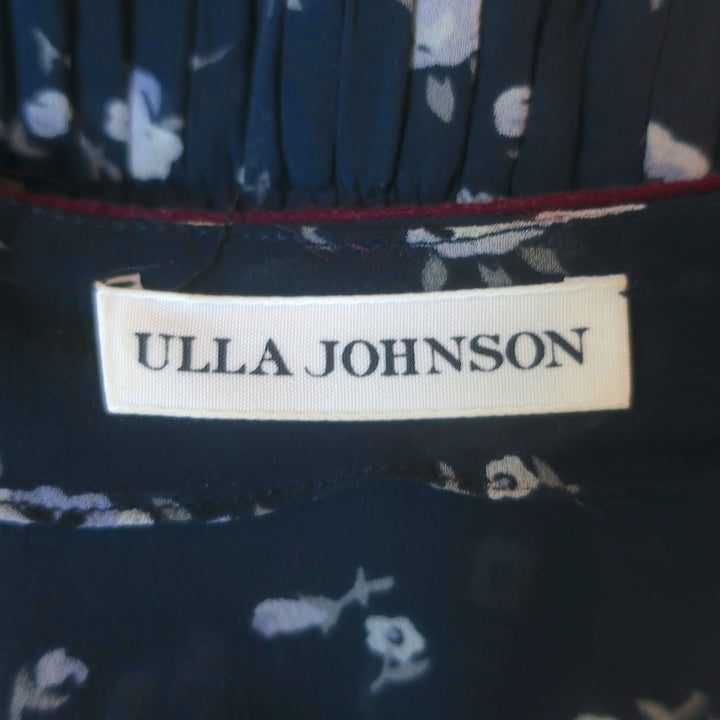 Ulla Johnson Gita Embroidered Blouson Mini Dress Black Floral Print Size 6