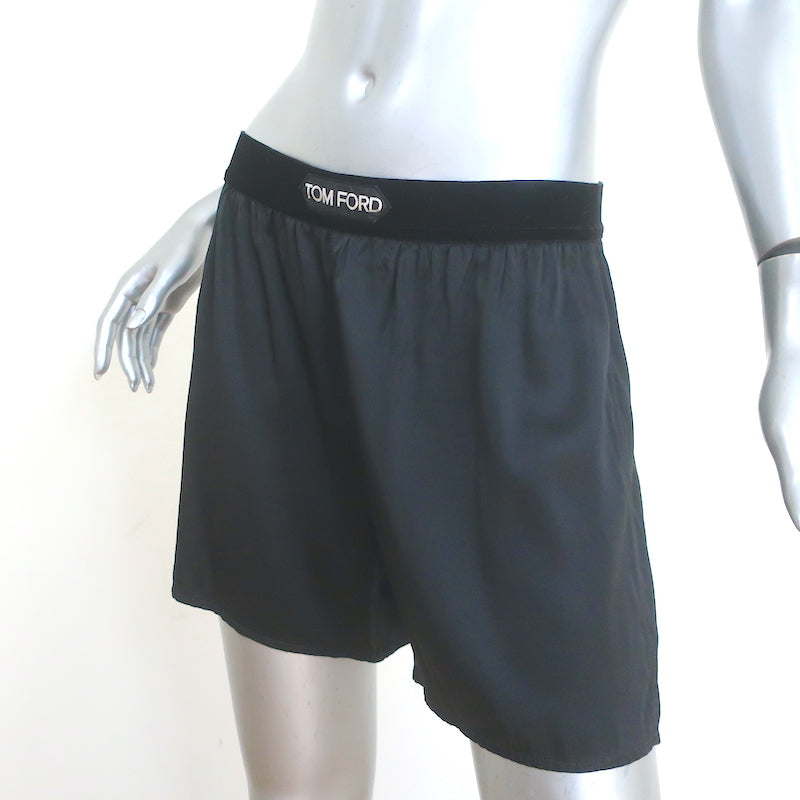 Tom Ford Boxer Shorts Black Velvet-Trimmed Silk Satin Size Medium