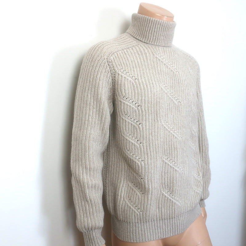 Loro Piana Cabled Cashmere Turtleneck Sweater Oatmeal Size 48