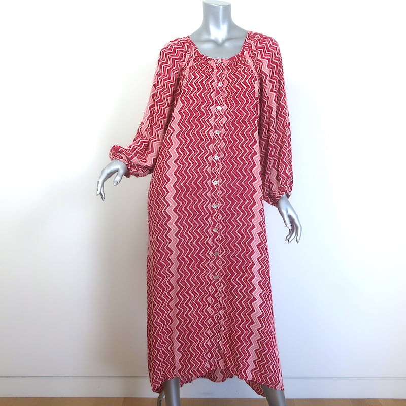 Natalie Martin Alex Button-Front Midi Dress Grenadine Zig Zag Print Size Small