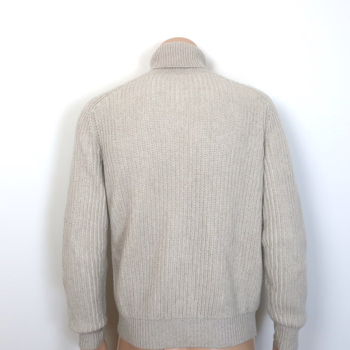 Loro Piana Cabled Cashmere Turtleneck Sweater Oatmeal Size 48