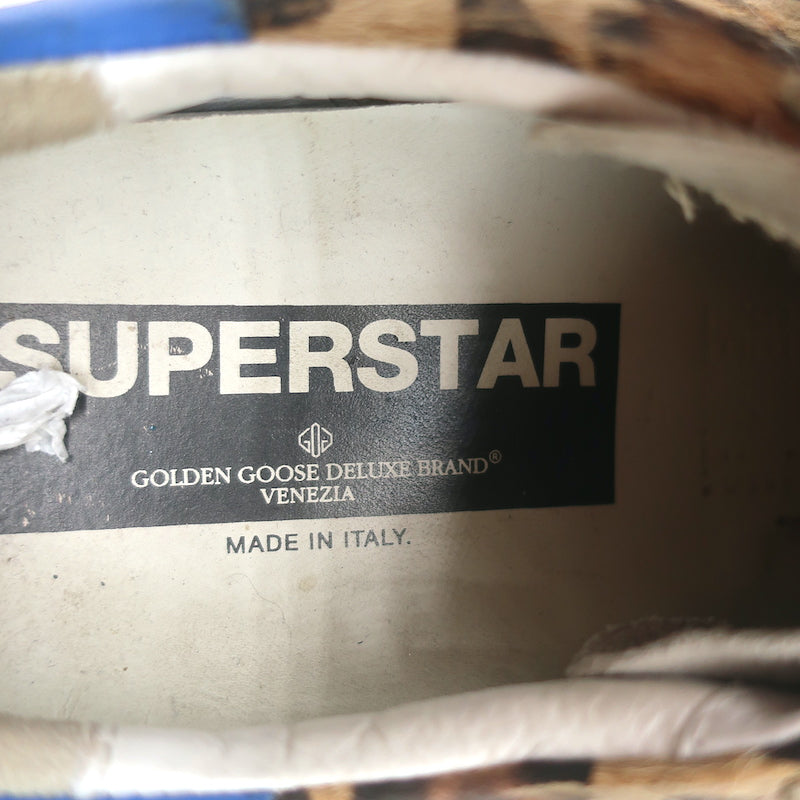 Golden Goose Superstar Leopard Print Pony Hair Low Top Sneakers Size 41