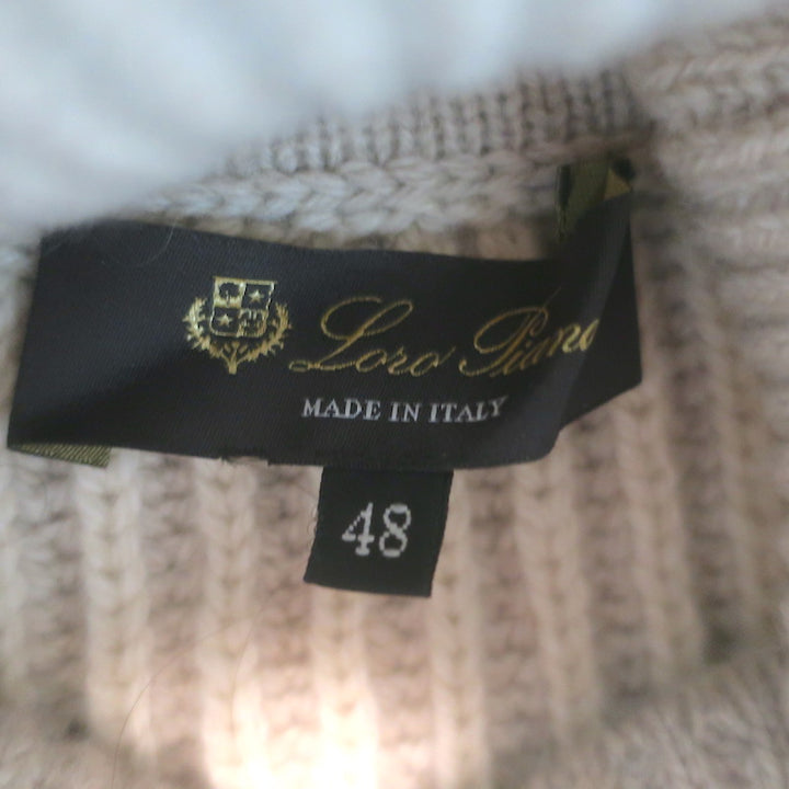 Loro Piana Cabled Cashmere Turtleneck Sweater Oatmeal Size 48