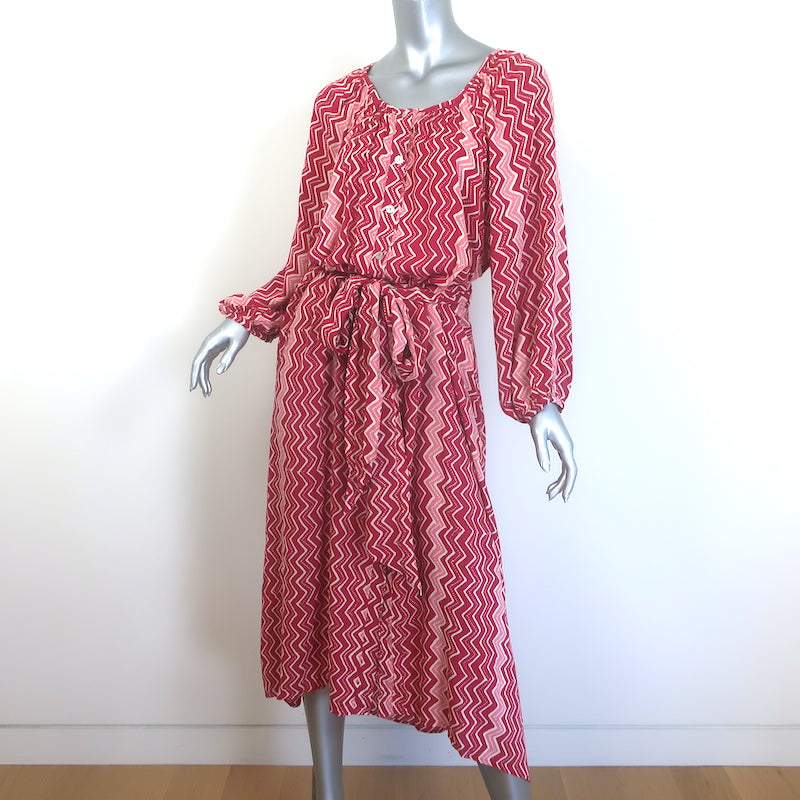 Natalie Martin Alex Button-Front Midi Dress Grenadine Zig Zag Print Size Small