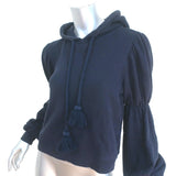 Ulla Johnson Tassel Hoodie Sacha Navy Cotton Size Petite Cropped Sweatshirt