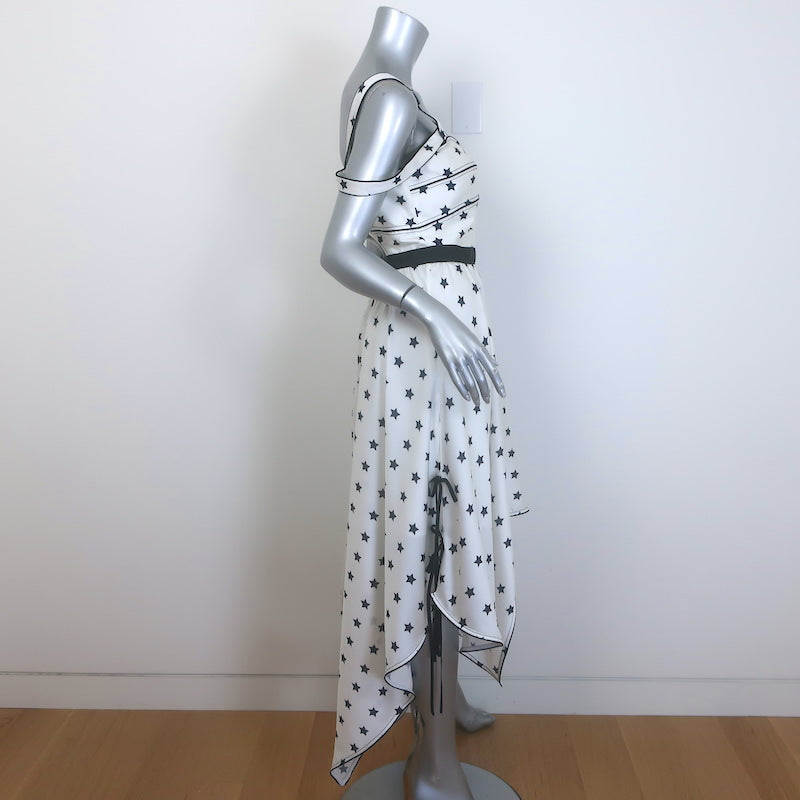 Self-Portrait Star Print Handkerchief Hem Midi Dress White Satin Size US 6