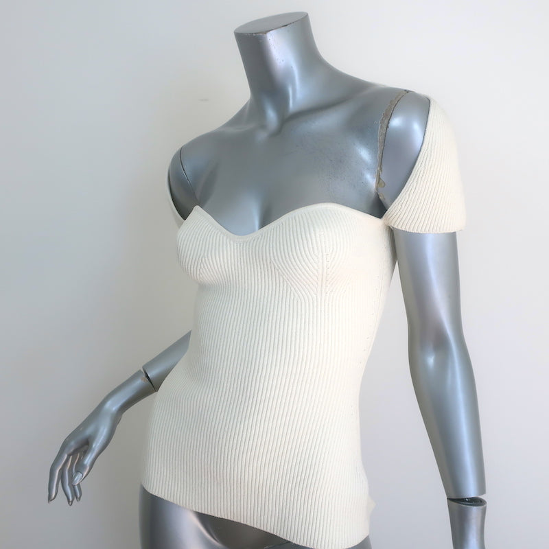Khaite Ista Ribbed Corset Top Ivory Stretch Knit Size Large NEW