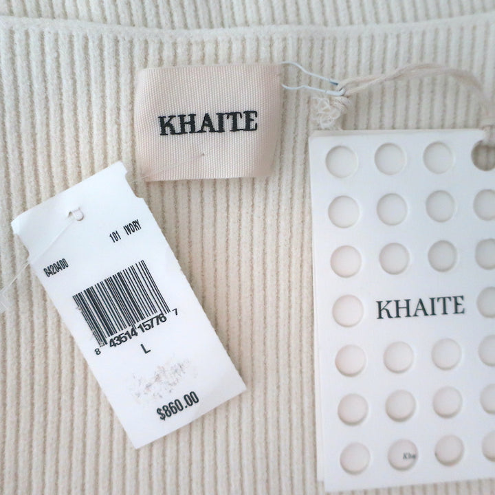 Khaite Ista Ribbed Corset Top Ivory Stretch Knit Size Large NEW