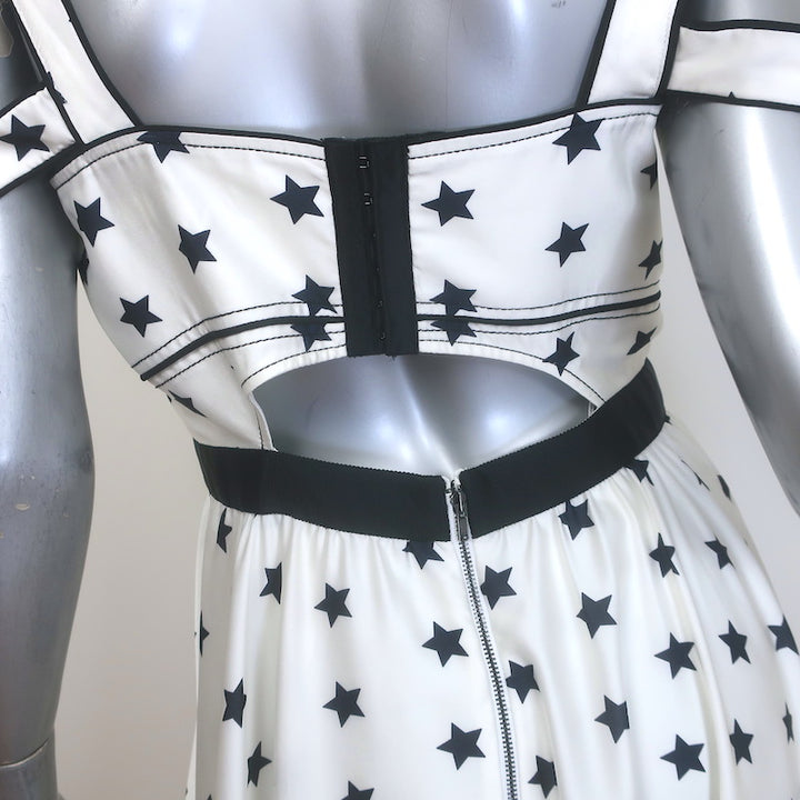 Self-Portrait Star Print Handkerchief Hem Midi Dress White Satin Size US 6