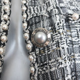 Chanel Pearl-Trimmed Metallic Lesage Jacket Silver/White Wool-Blend Size 40