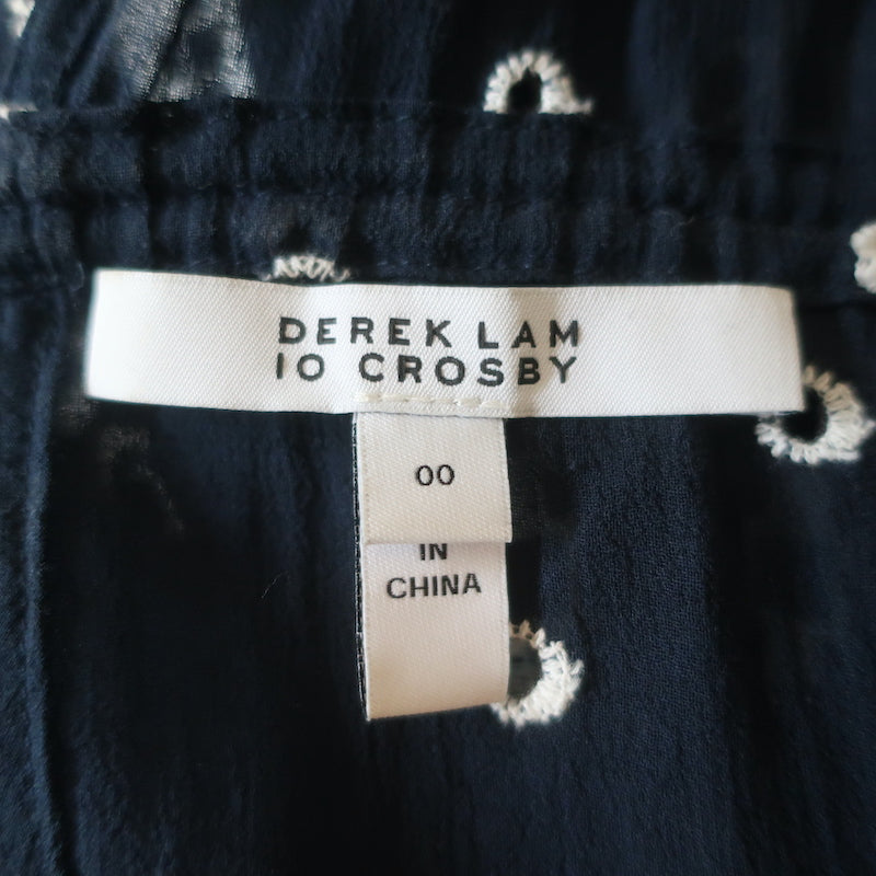Derek Lam 10 Crosby Tassel Tie Mini Dress Navy Embroidered Cotton Size 00