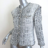 Chanel Pearl-Trimmed Metallic Lesage Jacket Silver/White Wool-Blend Size 40