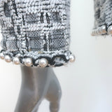 Chanel Pearl-Trimmed Metallic Lesage Jacket Silver/White Wool-Blend Size 40
