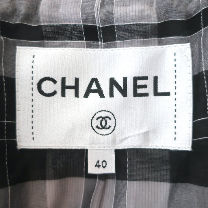 Chanel Pearl-Trimmed Metallic Lesage Jacket Silver/White Wool-Blend Size 40