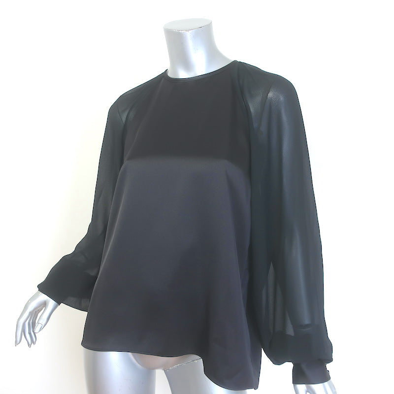 H&amp;M x Lorena Saravia Chiffon-Sleeve Open Back Satin Blouse Black Size Medium NEW