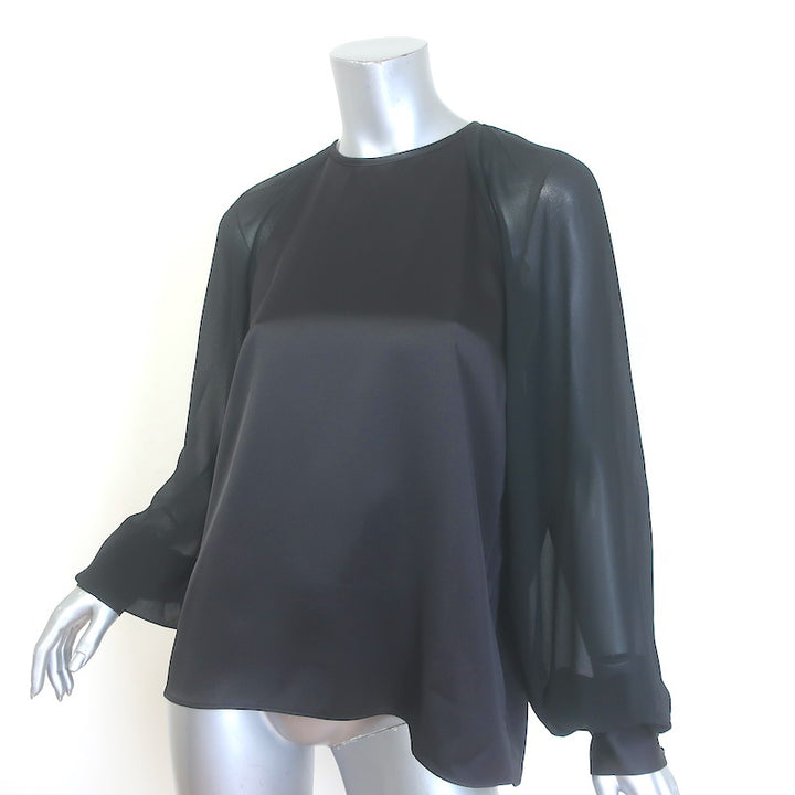 H&amp;M x Lorena Saravia Chiffon-Sleeve Open Back Satin Blouse Black Size Medium NEW