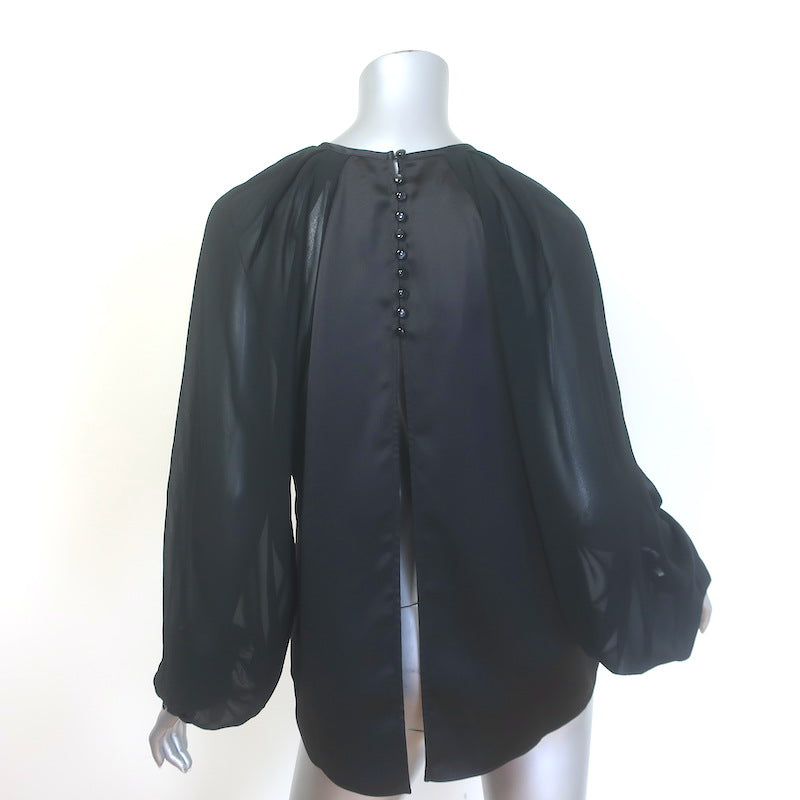 H&amp;M x Lorena Saravia Chiffon-Sleeve Open Back Satin Blouse Black Size Medium NEW