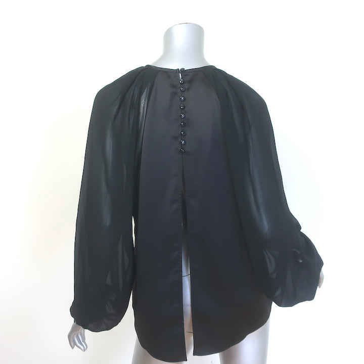 H&amp;M x Lorena Saravia Chiffon-Sleeve Open Back Satin Blouse Black Size Medium NEW