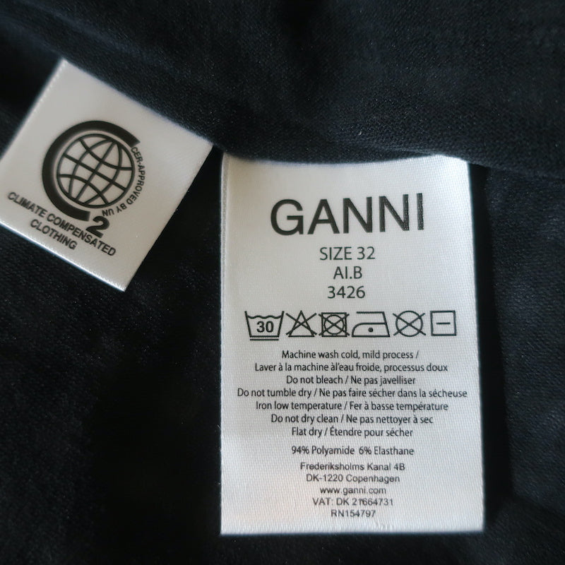 GANNI Mini Wrap Dress Ruffled Black &amp; White Gingham Mesh Size 32 Puff Sleeve
