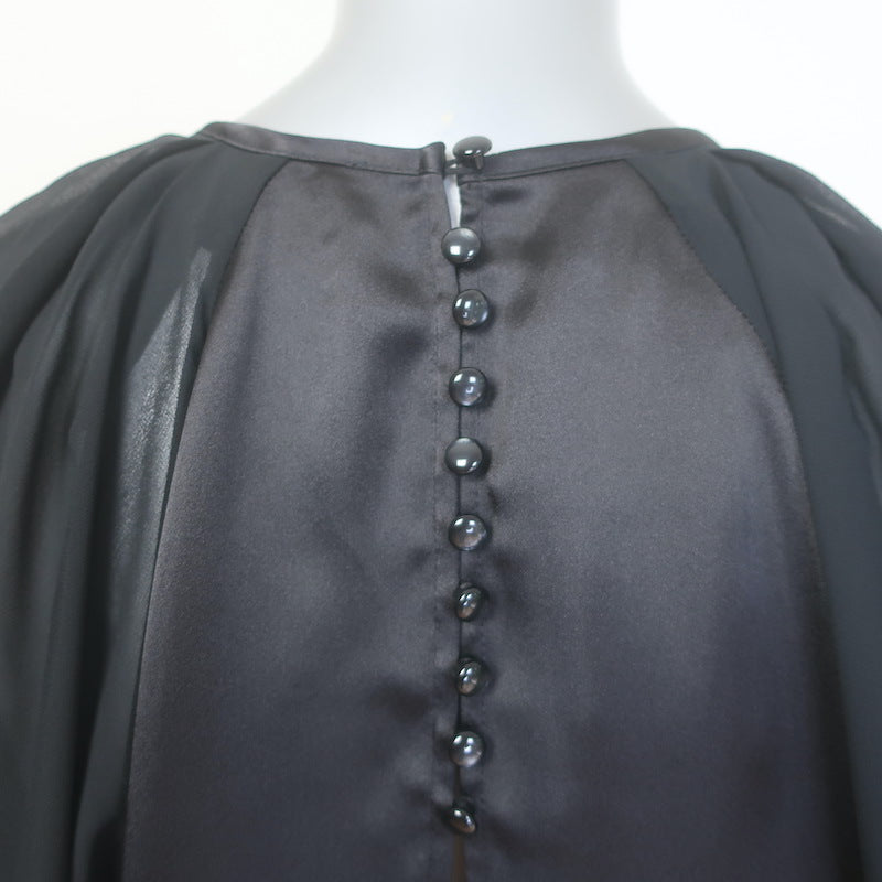 H&amp;M x Lorena Saravia Chiffon-Sleeve Open Back Satin Blouse Black Size Medium NEW