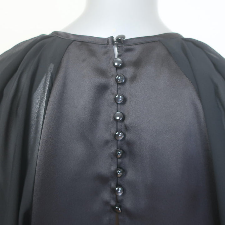 H&amp;M x Lorena Saravia Chiffon-Sleeve Open Back Satin Blouse Black Size Medium NEW