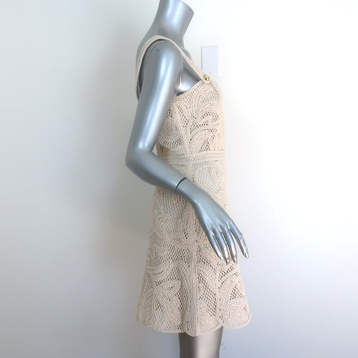 Maje Romee Crochet Lace Mini Dress Beige Cotton-Blend Size 38 NEW