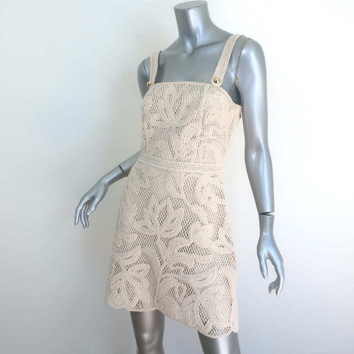 Maje Romee Crochet Lace Mini Dress Beige Cotton-Blend Size 38 NEW