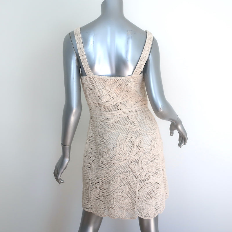 Maje Romee Crochet Lace Mini Dress Beige Cotton-Blend Size 38 NEW