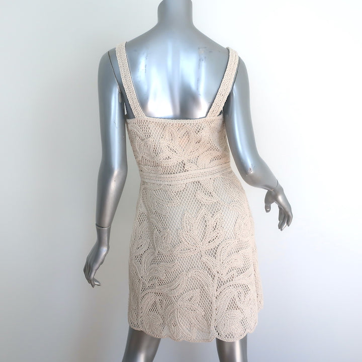 Maje Romee Crochet Lace Mini Dress Beige Cotton-Blend Size 38 NEW