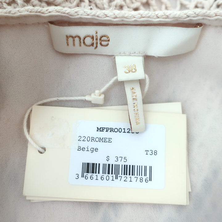 Maje Romee Crochet Lace Mini Dress Beige Cotton-Blend Size 38 NEW