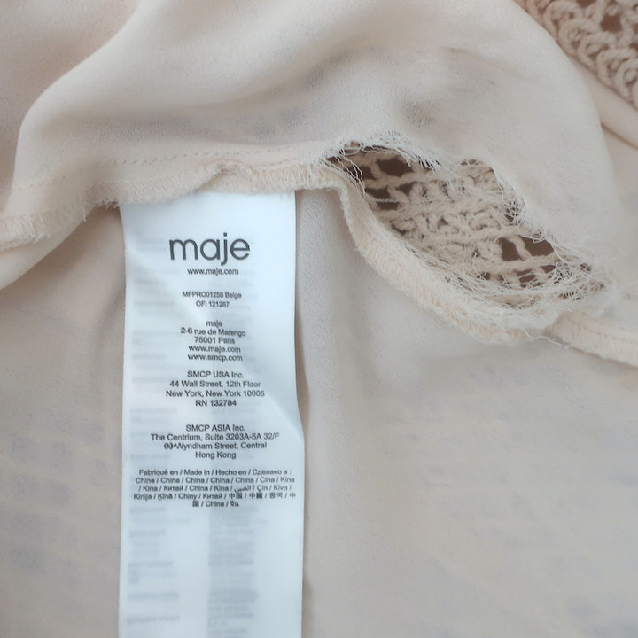 Maje Romee Crochet Lace Mini Dress Beige Cotton-Blend Size 38 NEW