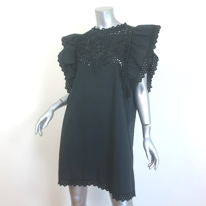 Isabel Marant Etoile Scarla Broderie Anglaise Mini Dress Black Cotton Size 38
