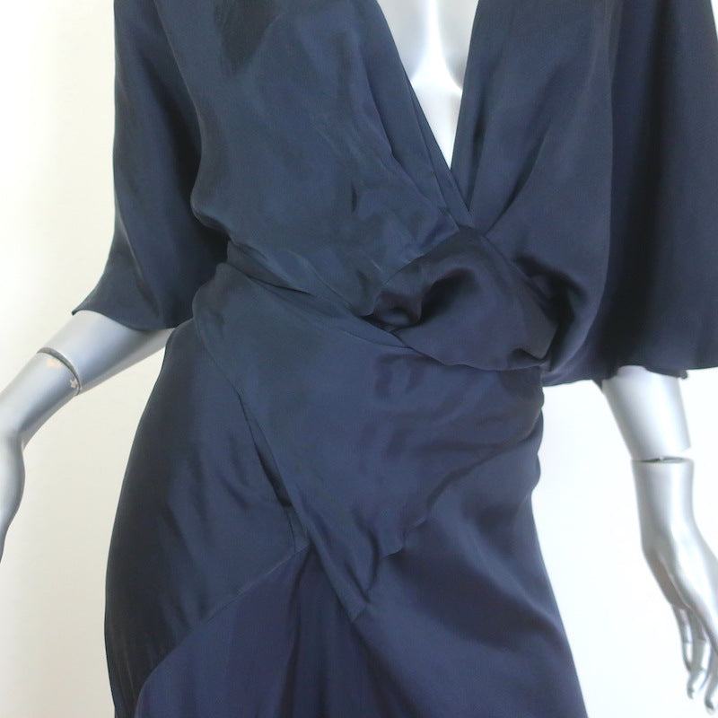 Cortana Martina Satin Open-Back Maxi Wrap Dress Navy Size 38