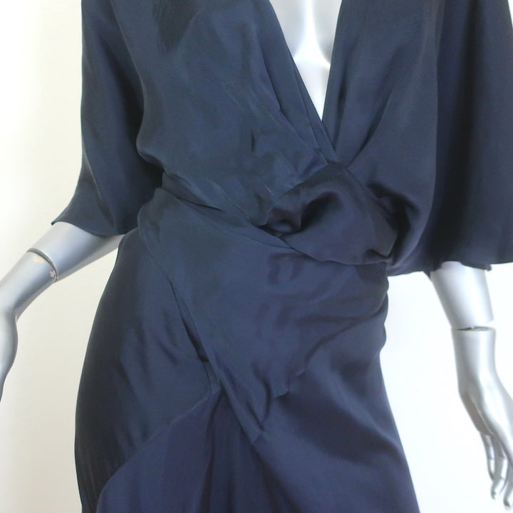 Cortana Martina Satin Open-Back Maxi Wrap Dress Navy Size 38
