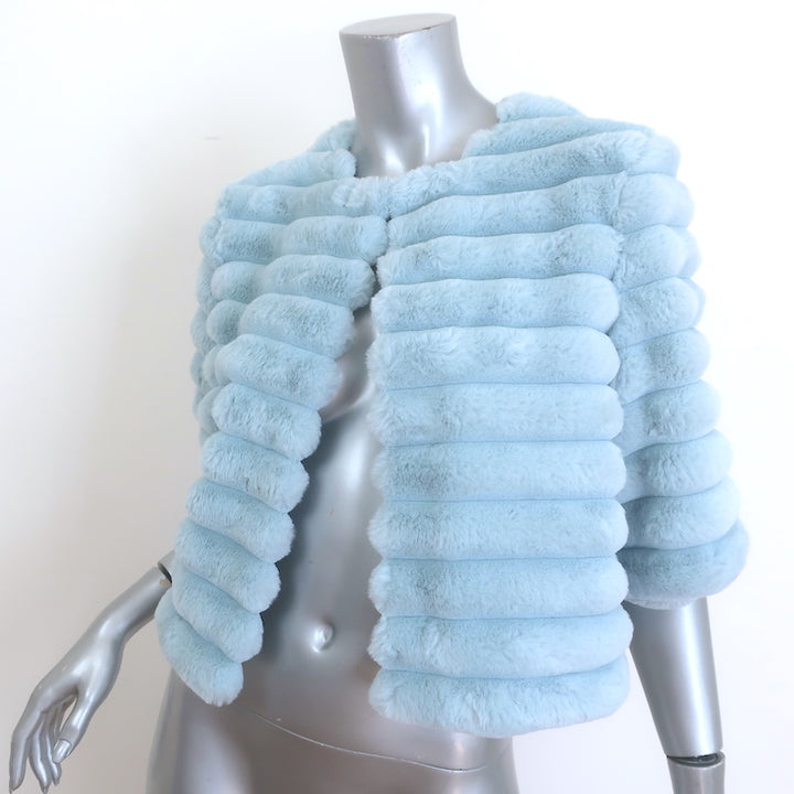 BCBGMAXAZRIA Faux Fur Cropped Jacket Haze Blue Size Small NEW