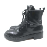 Prada Combat Boots Black Brushed Leather Size 40