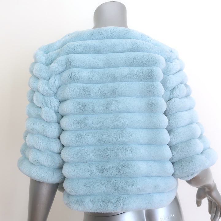 BCBGMAXAZRIA Faux Fur Cropped Jacket Haze Blue Size Small NEW