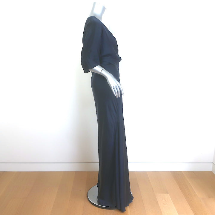Cortana Martina Satin Open-Back Maxi Wrap Dress Navy Size 38