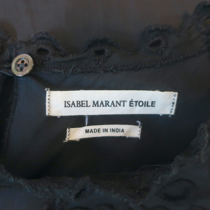 Isabel Marant Etoile Scarla Broderie Anglaise Mini Dress Black Cotton Size 38