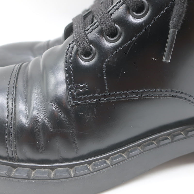 Prada Combat Boots Black Brushed Leather Size 40