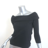 Ralph Lauren Black Label Off the Shoulder Draped Knit Top Black Wool Size Medium