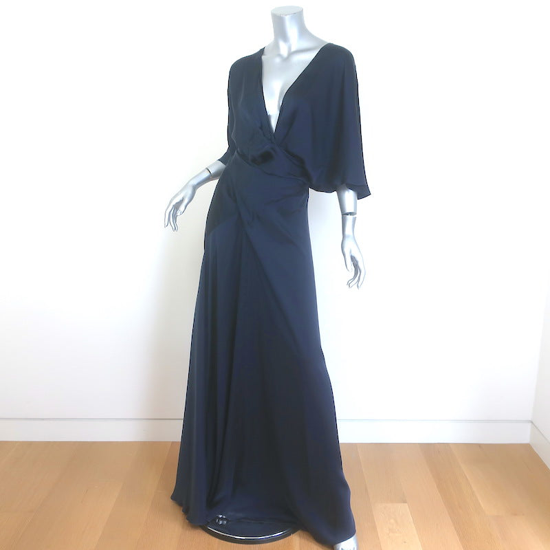 Cortana Martina Satin Open-Back Maxi Wrap Dress Navy Size 38