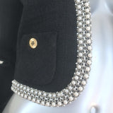 Sandro Pearl-Embellished Cropped Tweed Jacket Black Cotton-Blend Size 36