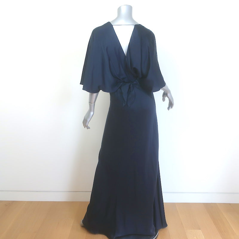 Cortana Martina Satin Open-Back Maxi Wrap Dress Navy Size 38
