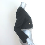 Sandro Pearl-Embellished Cropped Tweed Jacket Black Cotton-Blend Size 36