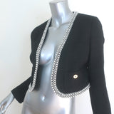 Sandro Pearl-Embellished Cropped Tweed Jacket Black Cotton-Blend Size 36