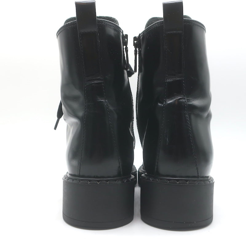 Prada Combat Boots Black Brushed Leather Size 40
