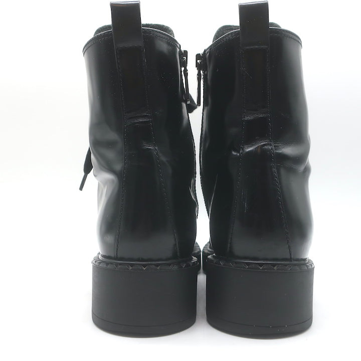 Prada Combat Boots Black Brushed Leather Size 40
